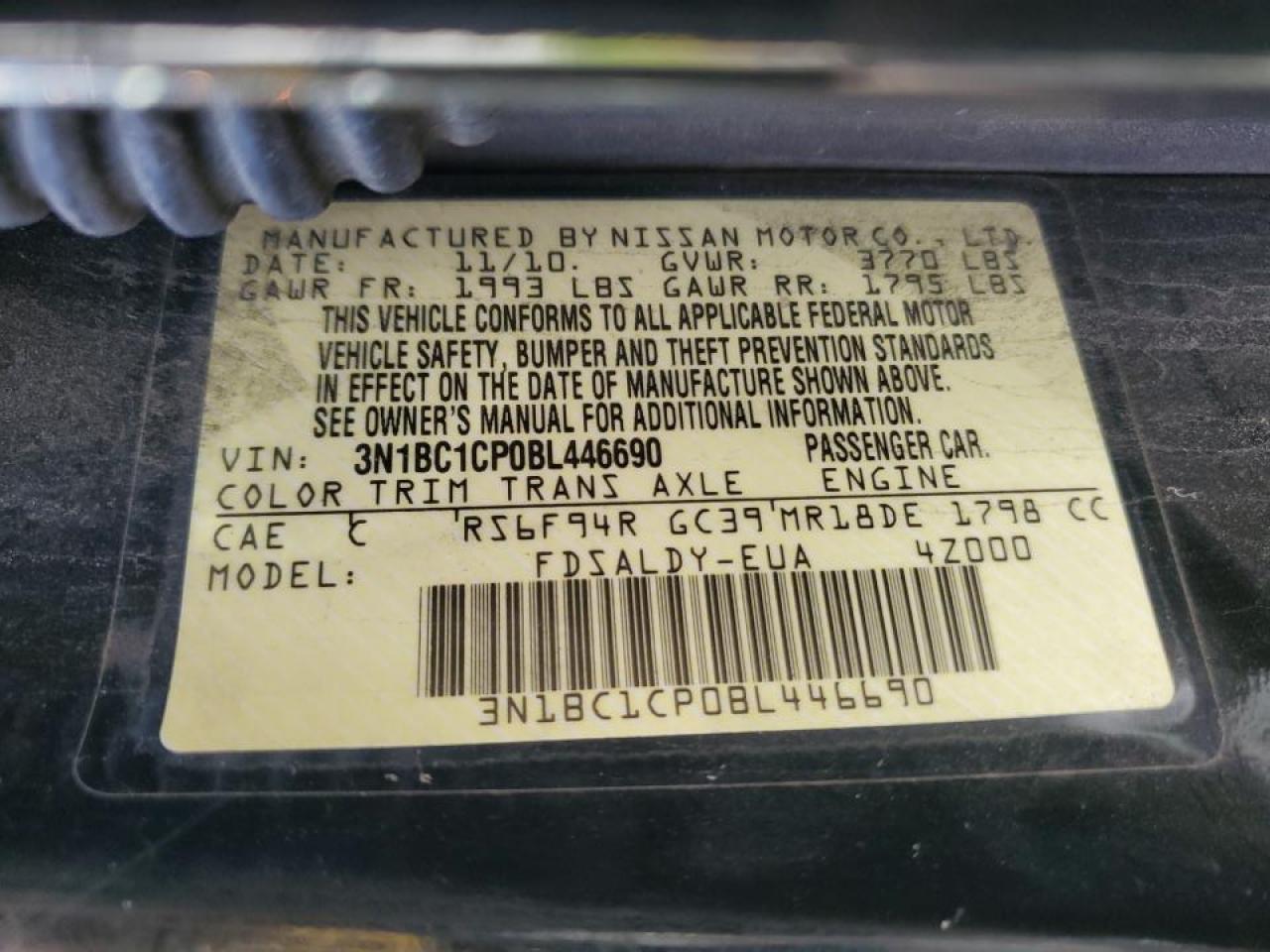 2011 Nissan Versa S VIN: 3N1BC1CP0BL446690 Lot: 63860124