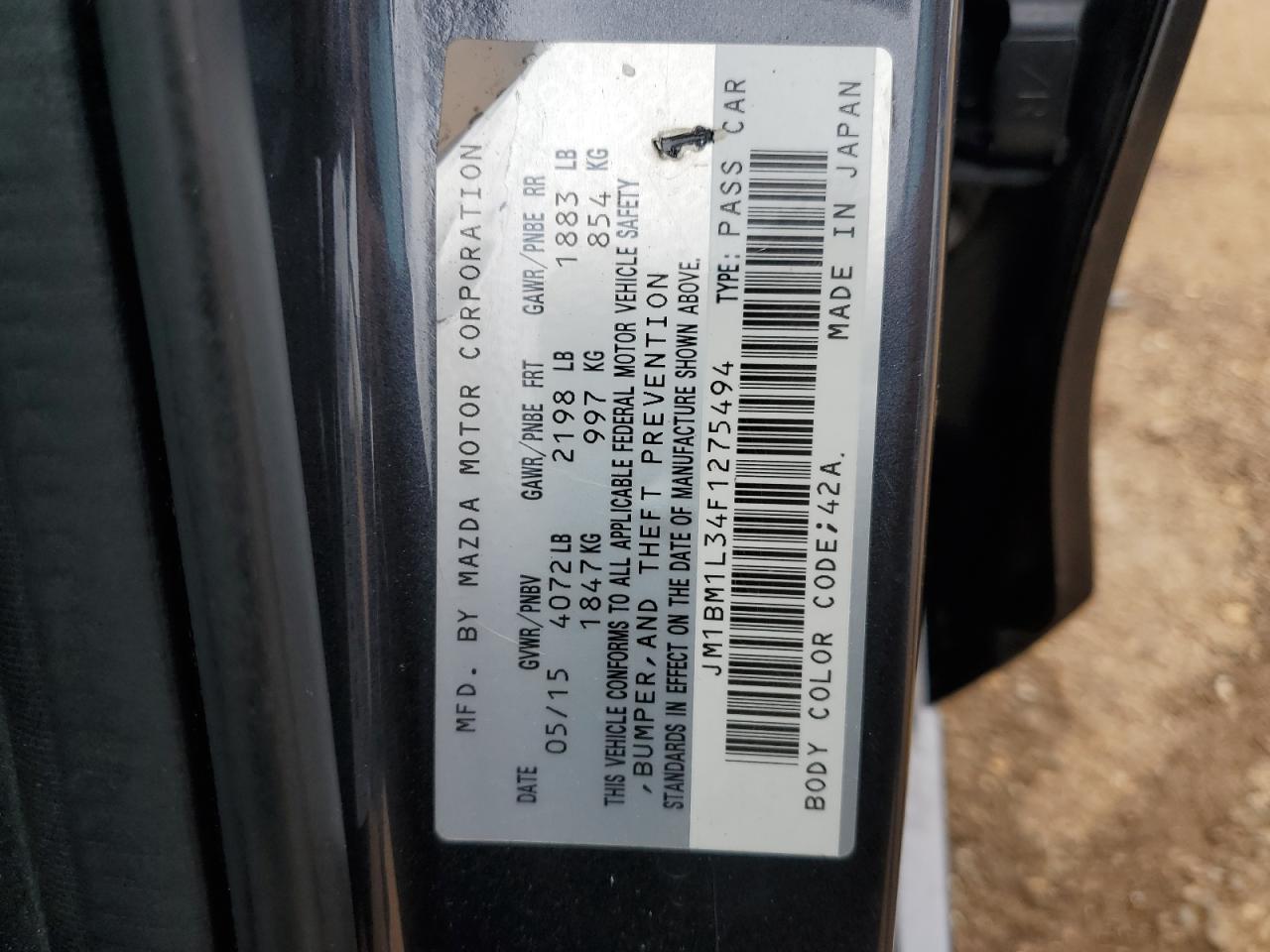 2015 Mazda 3 Touring VIN: JM1BM1L34F1275494 Lot: 64441534