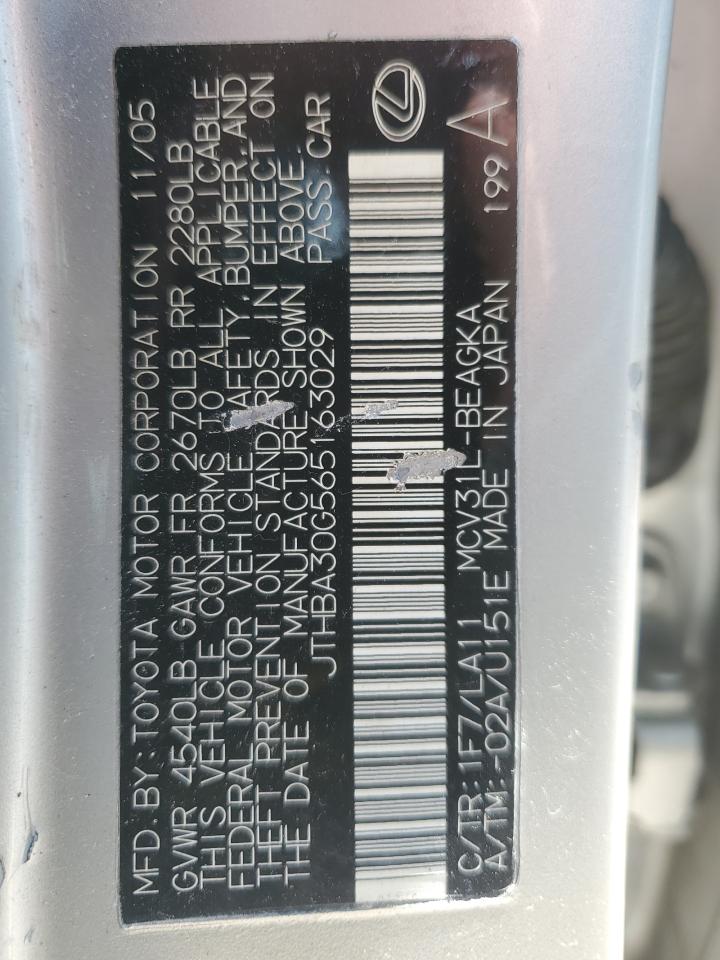 2006 Lexus Es 330 VIN: JTHBA30G565163029 Lot: 62720424