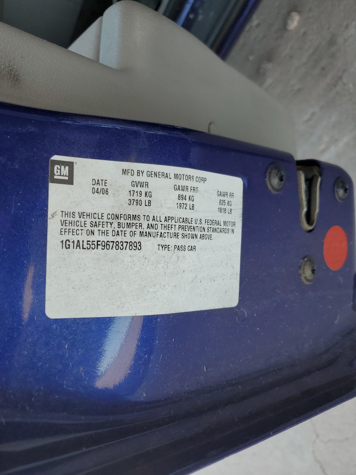 1G1AL55F967837893 2006 Chevrolet Cobalt Lt