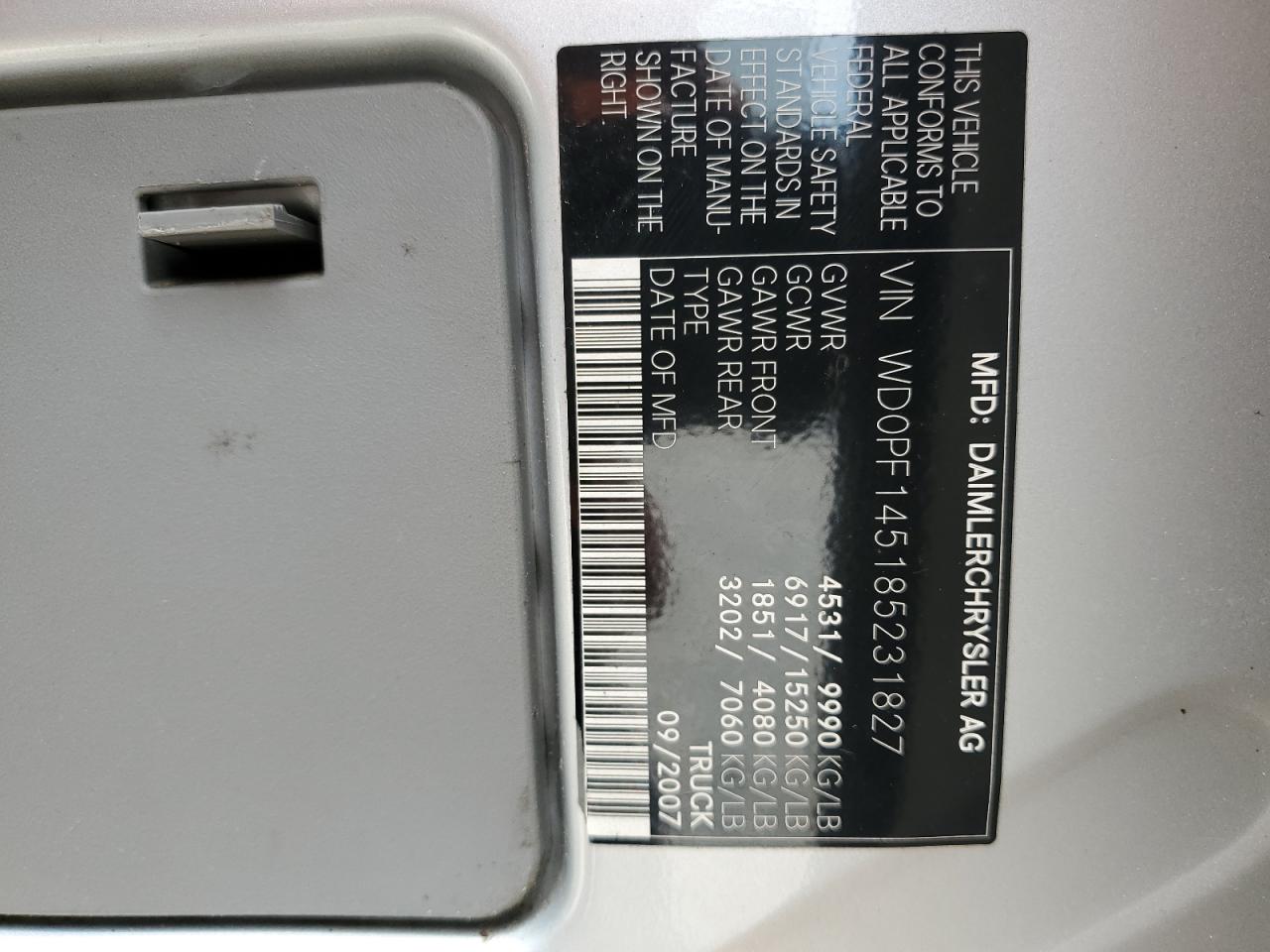 2008 Dodge Sprinter 3500 VIN: WD0PF145185231827 Lot: 63908194