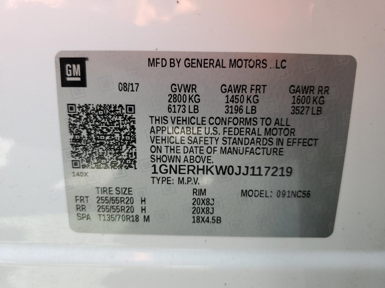 1GNERHKW0JJ117219 2018 Chevrolet Traverse Lt