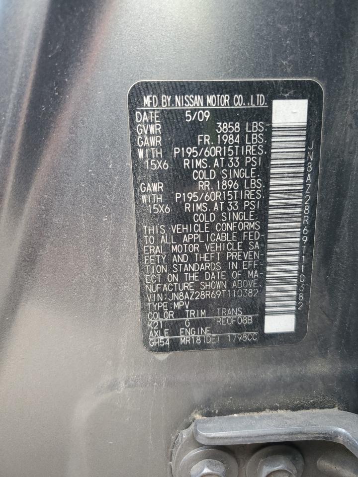 2009 Nissan Cube Base VIN: JN8AZ28R69T110382 Lot: 62708484