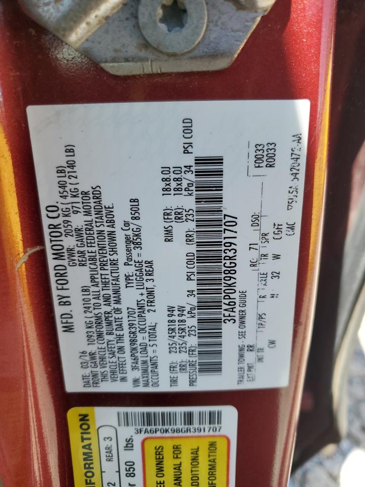 2016 Ford Fusion Titanium VIN: 3FA6P0K98GR391707 Lot: 61850924