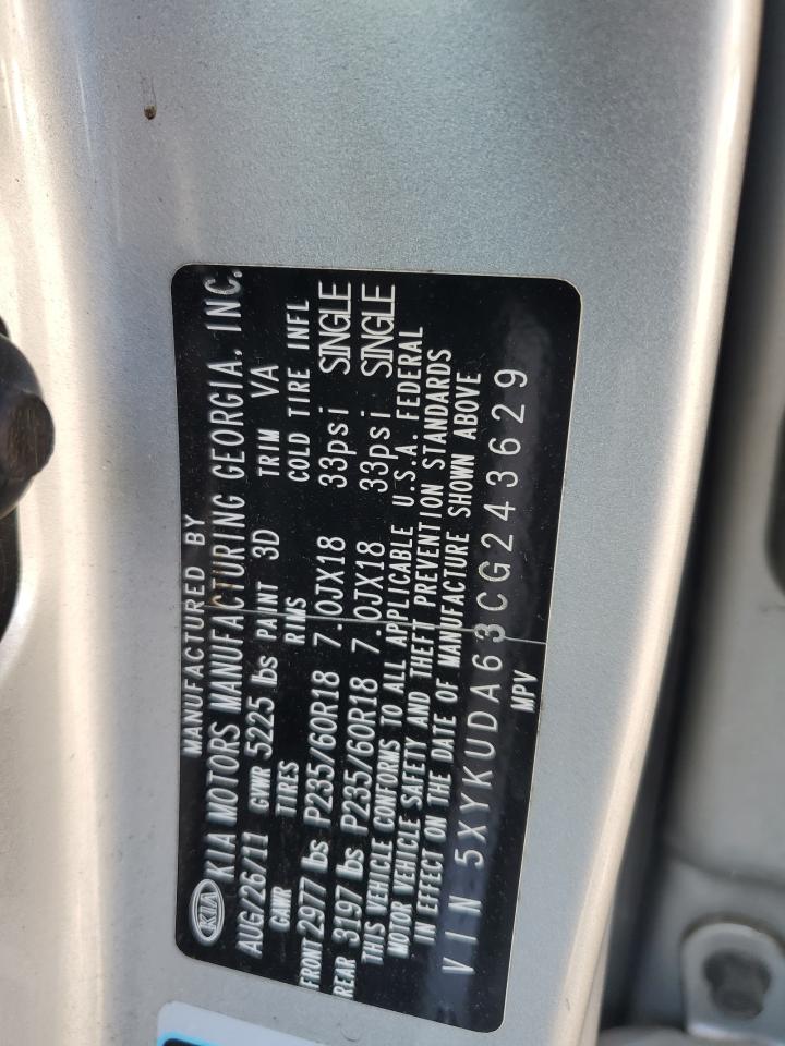 2012 Kia Sorento Ex VIN: 5XYKUDA63CG243629 Lot: 61344844