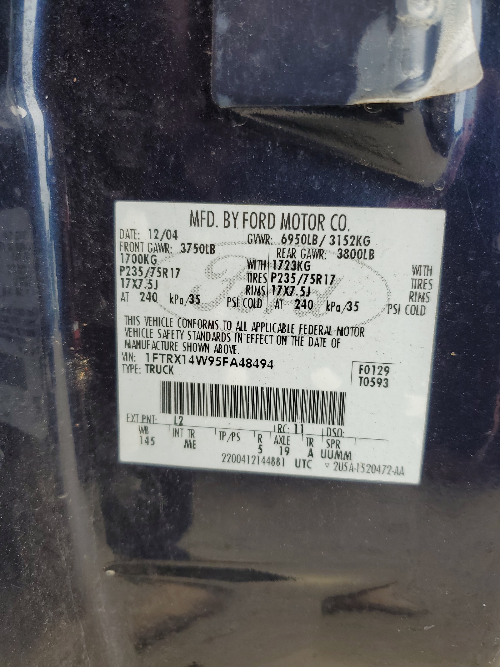 1FTRX14W95FA48494 2005 Ford F150