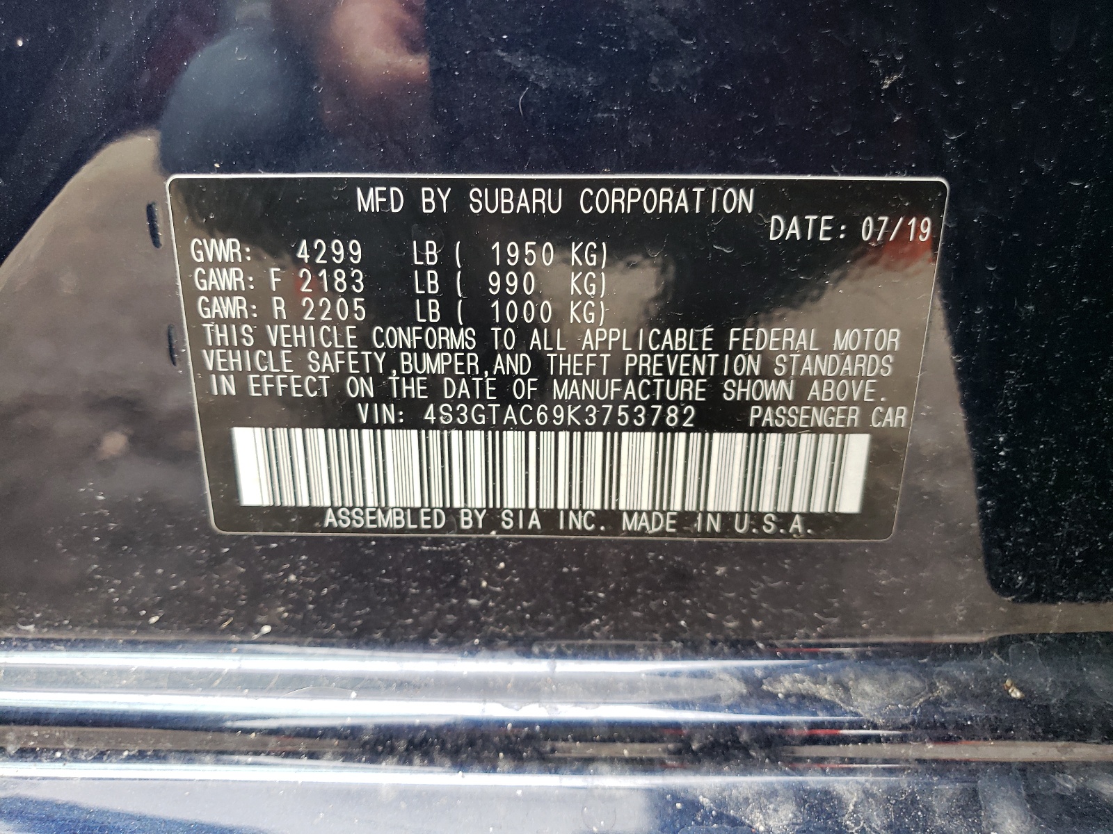 4S3GTAC69K3753782 2019 Subaru Impreza Premium