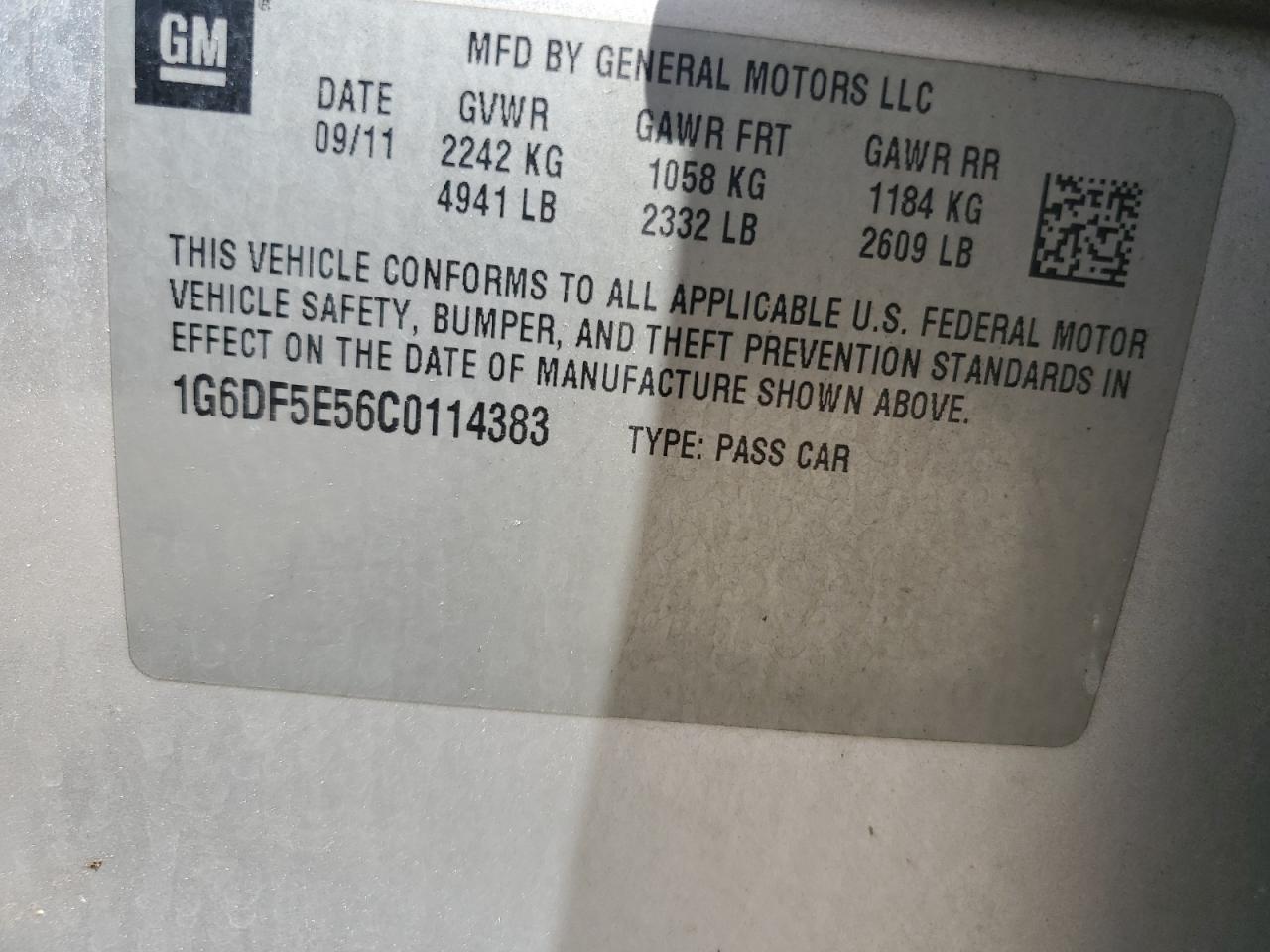 2012 Cadillac Cts Luxury Collection VIN: 1G6DF5E56C0114383 Lot: 62391744