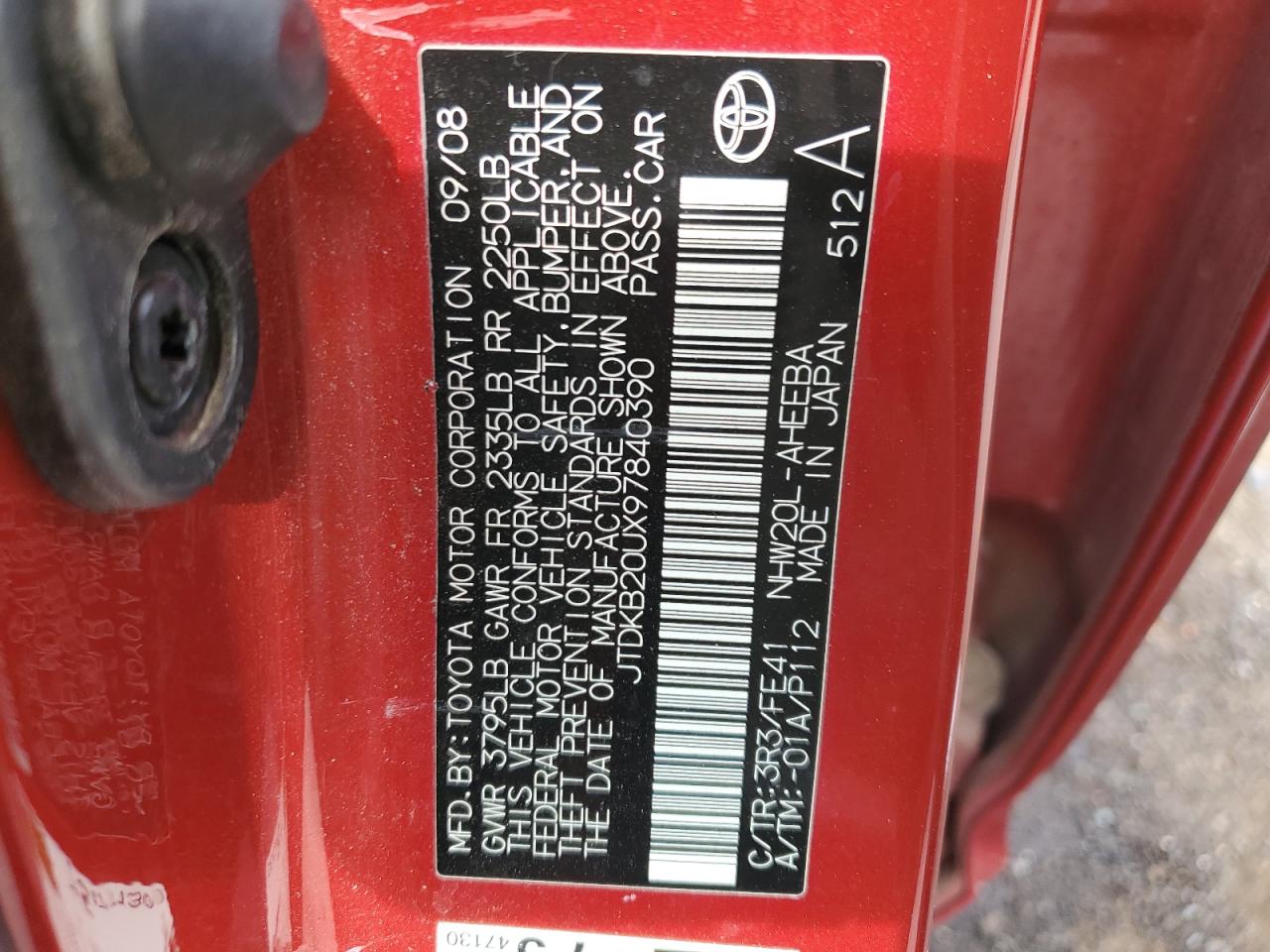 JTDKB20UX97840390 2009 Toyota Prius