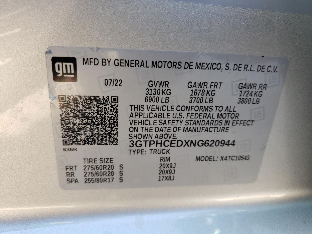 3GTPHCEDXNG620944 2022 GMC Sierra C1500 Elevation