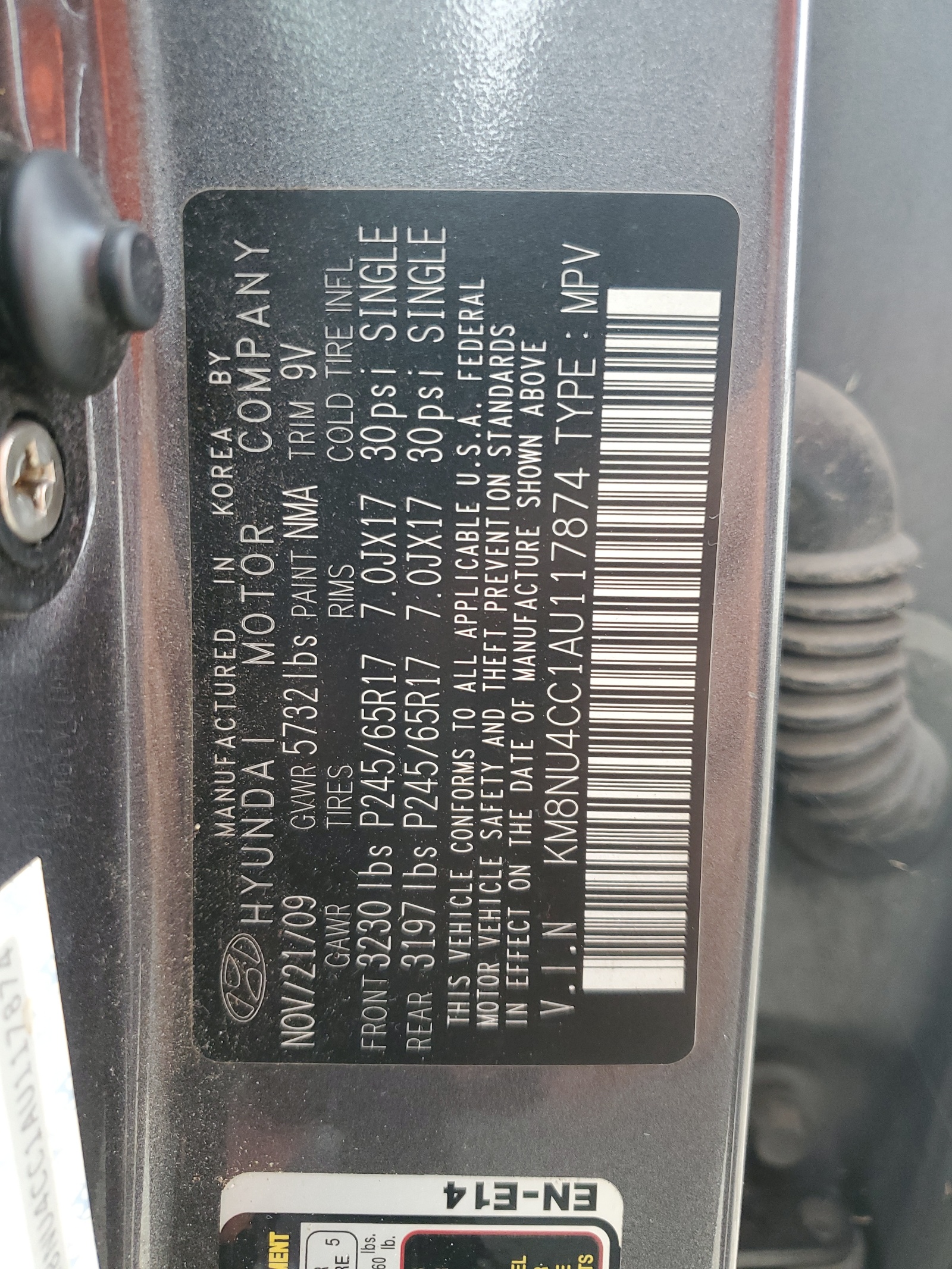 KM8NU4CC1AU117874 2010 Hyundai Veracruz Gls