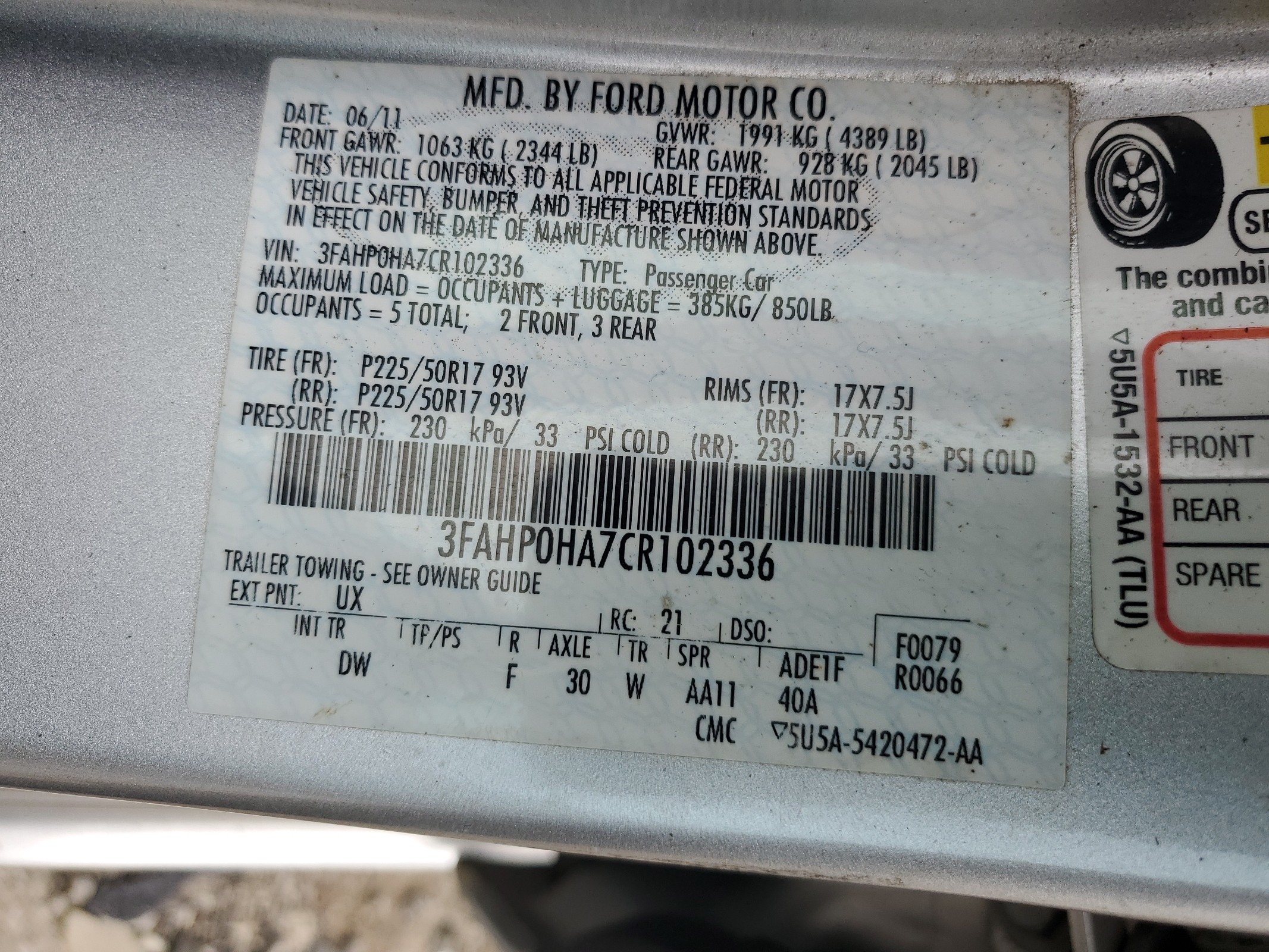 2012 Ford Fusion Se vin: 3FAHP0HA7CR102336