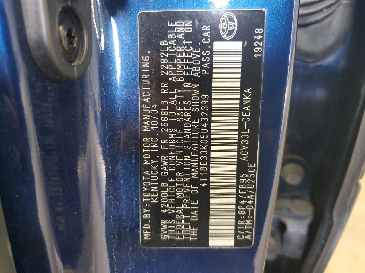 2005 Toyota Camry Le VIN: 4T1BE30K05U432399 Lot: 62117314