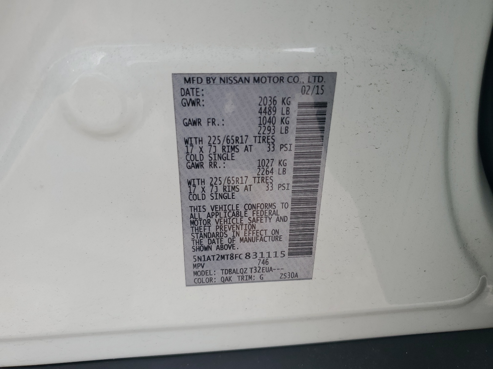 5N1AT2MT8FC831115 2015 Nissan Rogue S