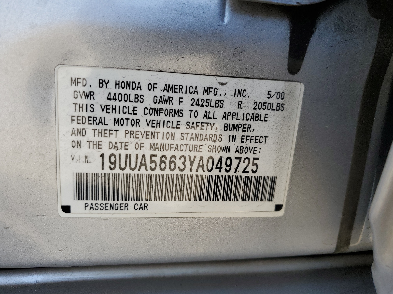 19UUA5663YA049725 2000 Acura 3.2Tl