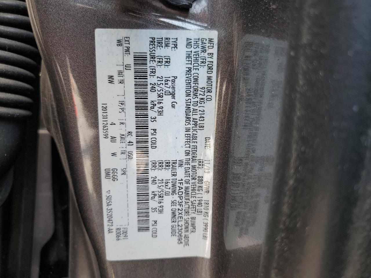 VIN 1FADP3F2XEL230695 2014 FORD FOCUS no.12