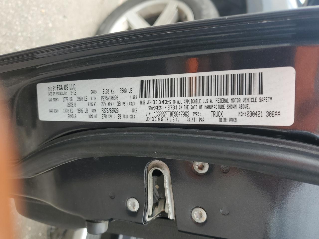 2015 Ram 1500 St VIN: 1C6RR7FT8FS647063 Lot: 62325224