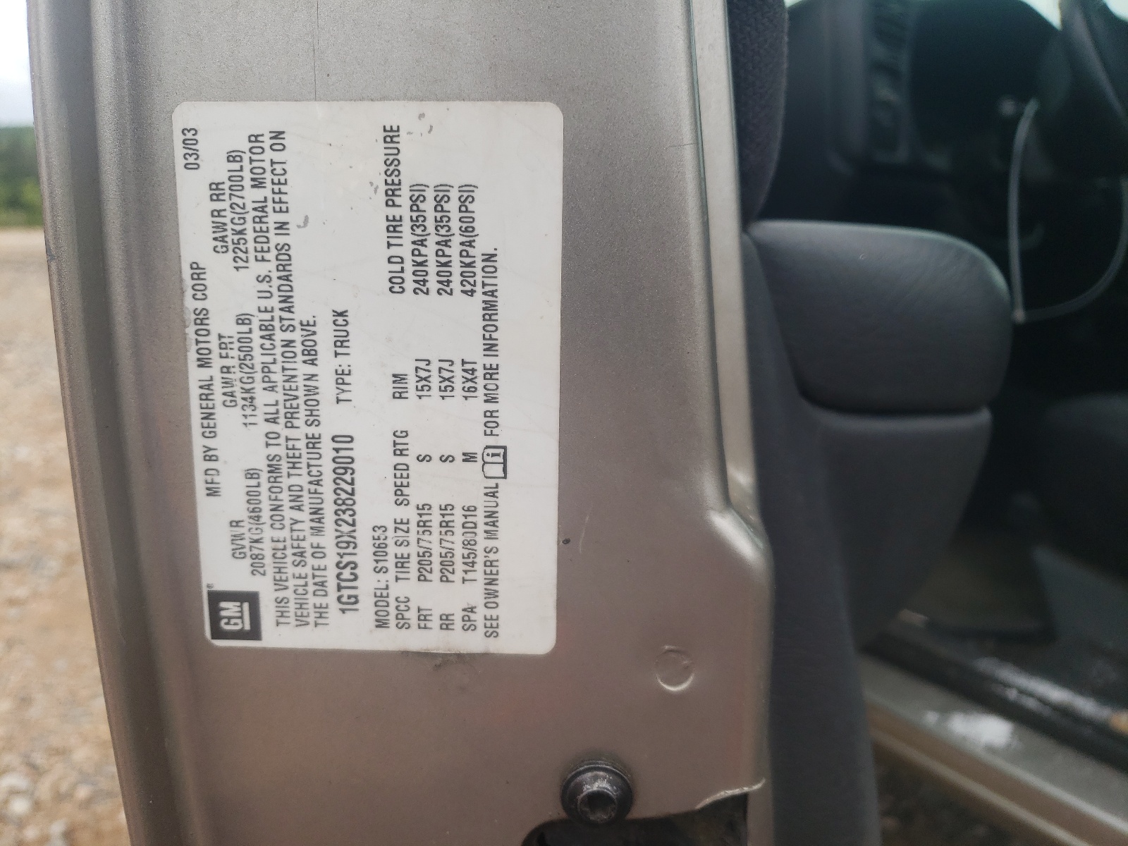 1GTCS19X238229010 2003 GMC Sonoma