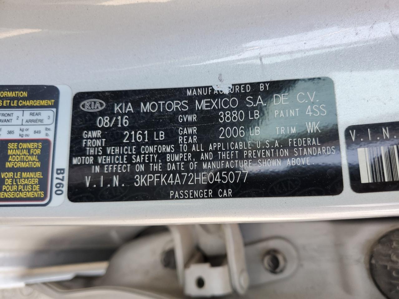 2017 Kia Forte Lx VIN: 3KPFK4A72HE045077 Lot: 63872124