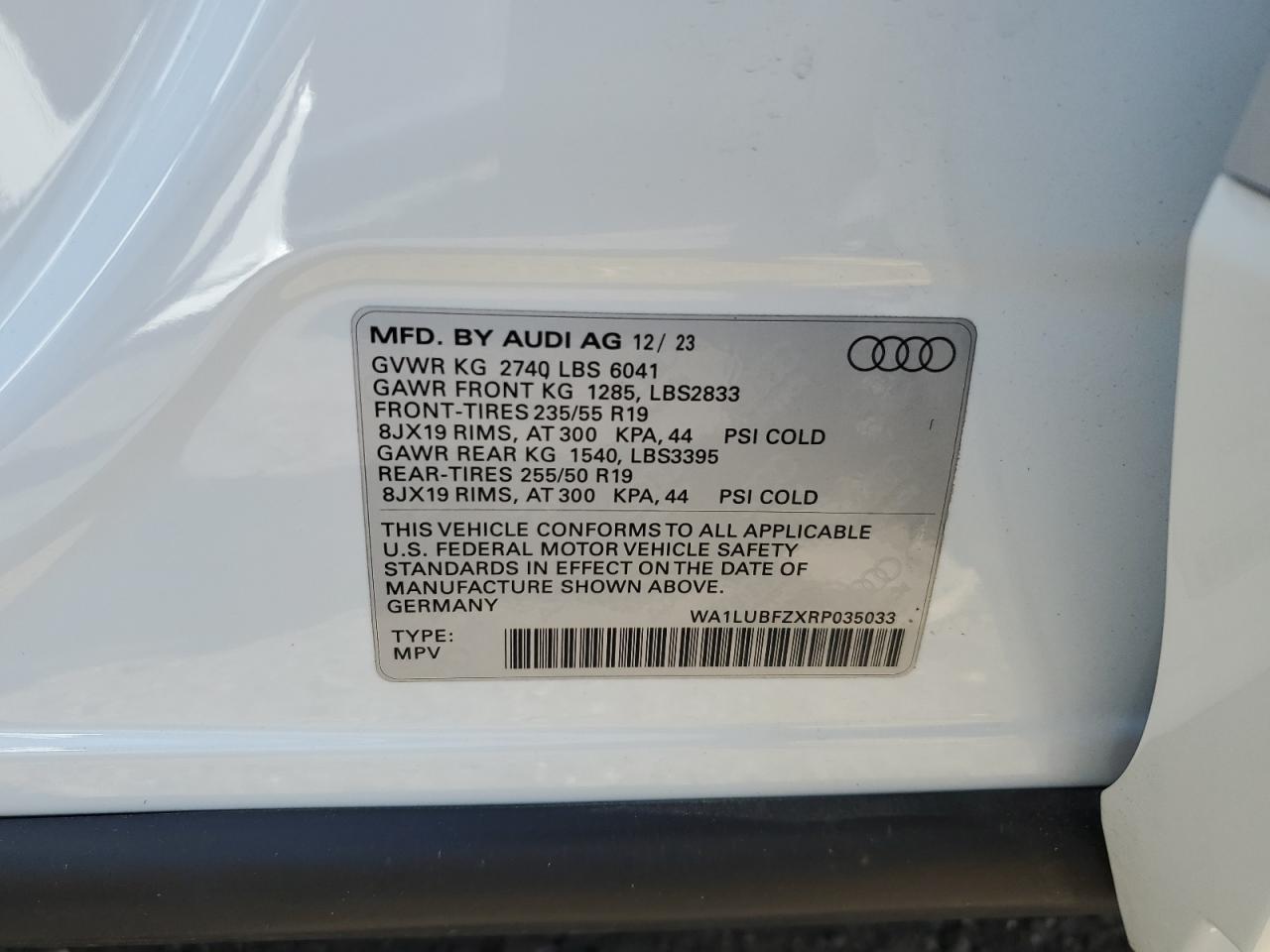 2024 Audi Q4 E-Tron Premium Plus VIN: WA1LUBFZXRP035033 Lot: 63531164