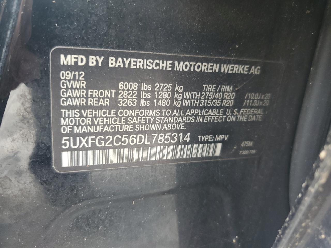 5UXFG2C56DL785314 2013 BMW X6 xDrive35I