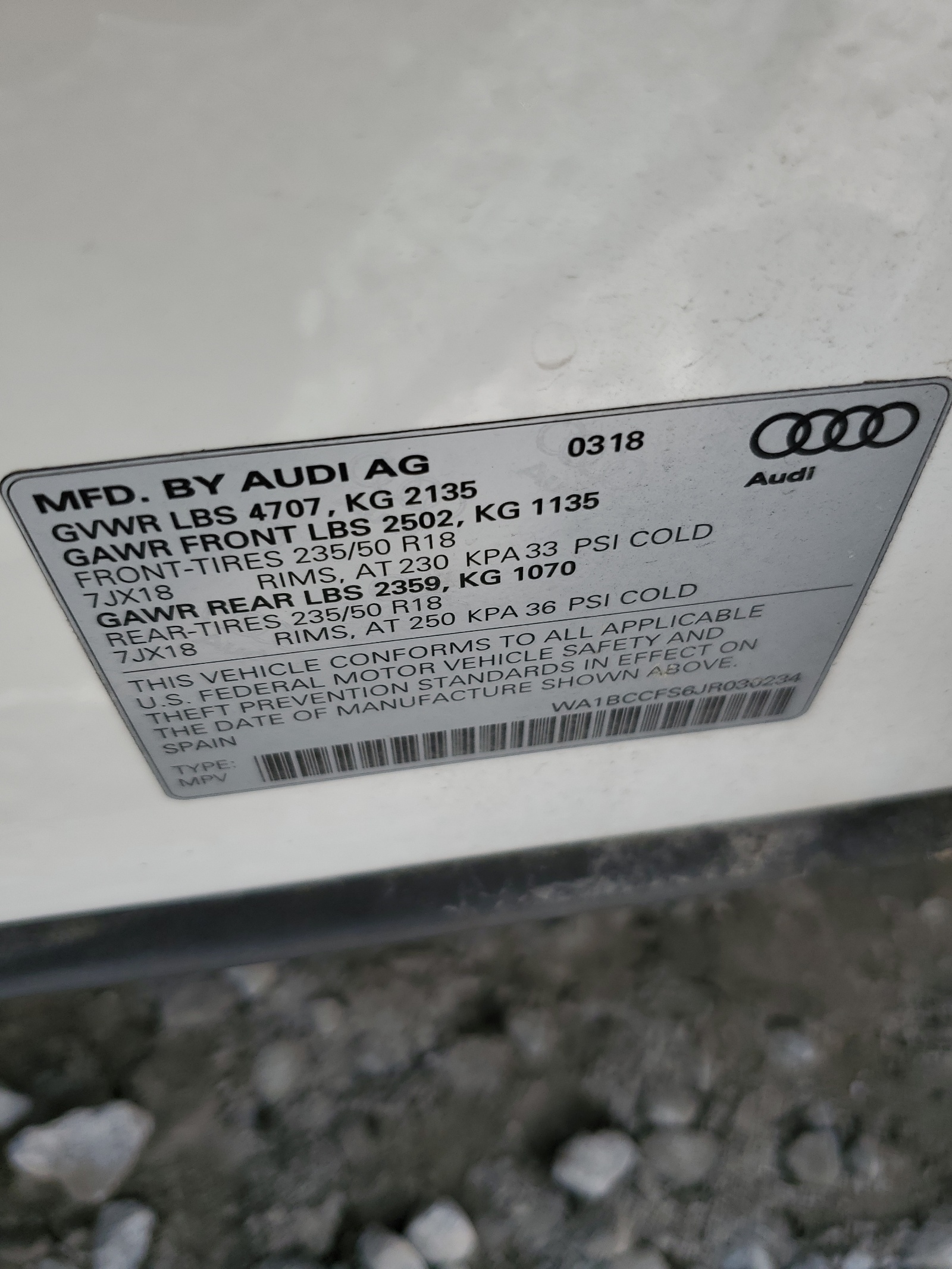 2018 Audi Q3 Premium vin: WA1BCCFS6JR030234