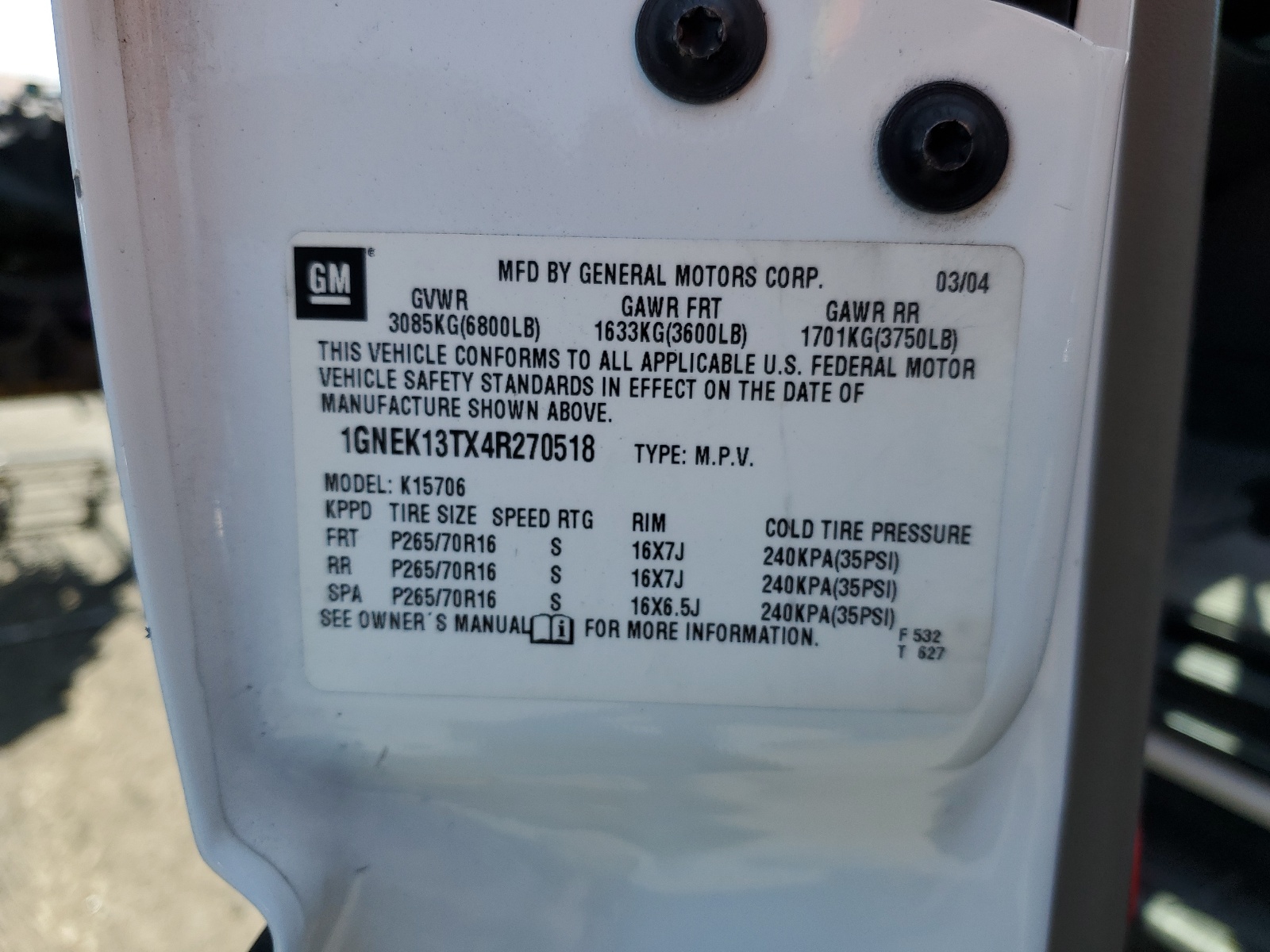 1GNEK13TX4R270518 2004 Chevrolet Tahoe K1500