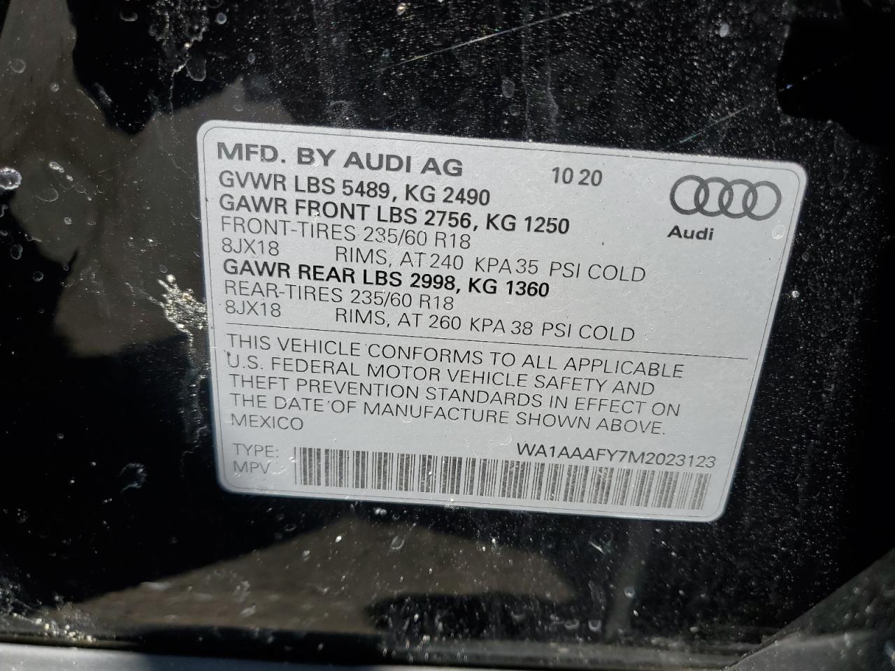 2021 Audi Q5 Premium VIN: WA1AAAFY7M2023123 Lot: 62320534