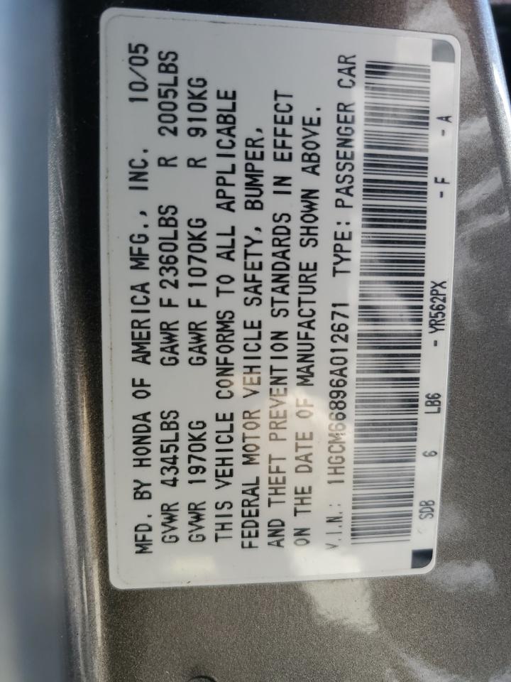 2006 Honda Accord Ex VIN: 1HGCM66896A012671 Lot: 63298994