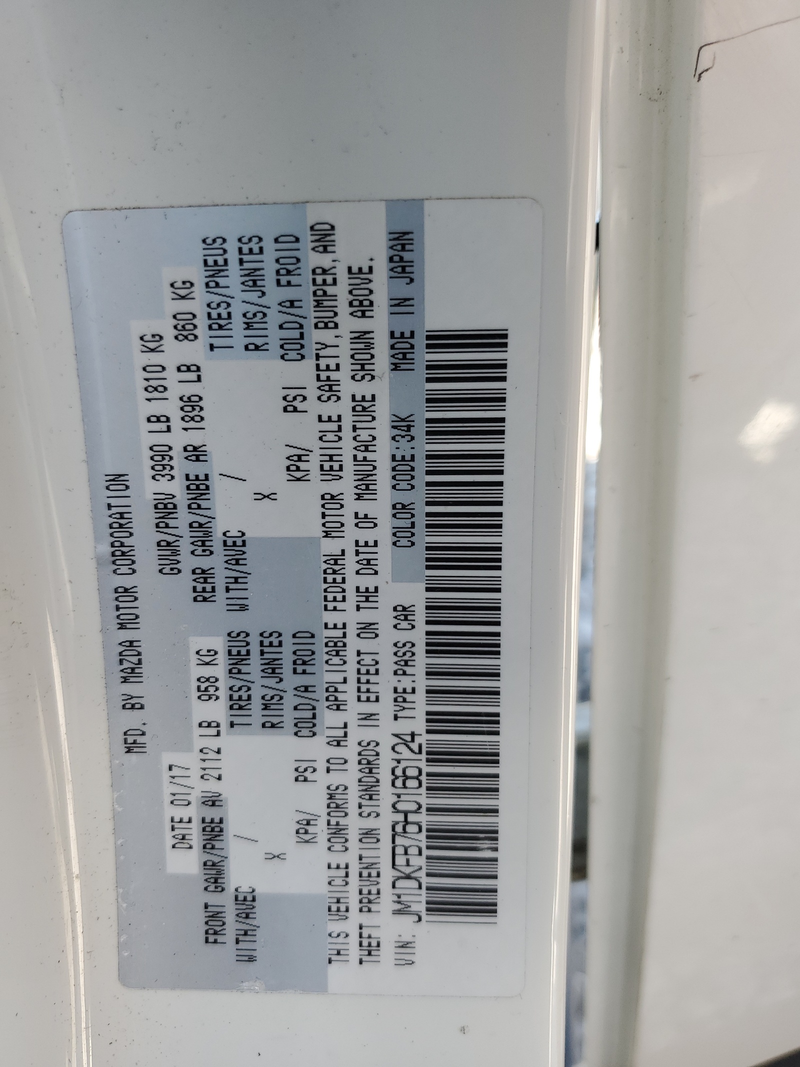 JM1DKFB76H0166124 2017 Mazda Cx-3 Sport