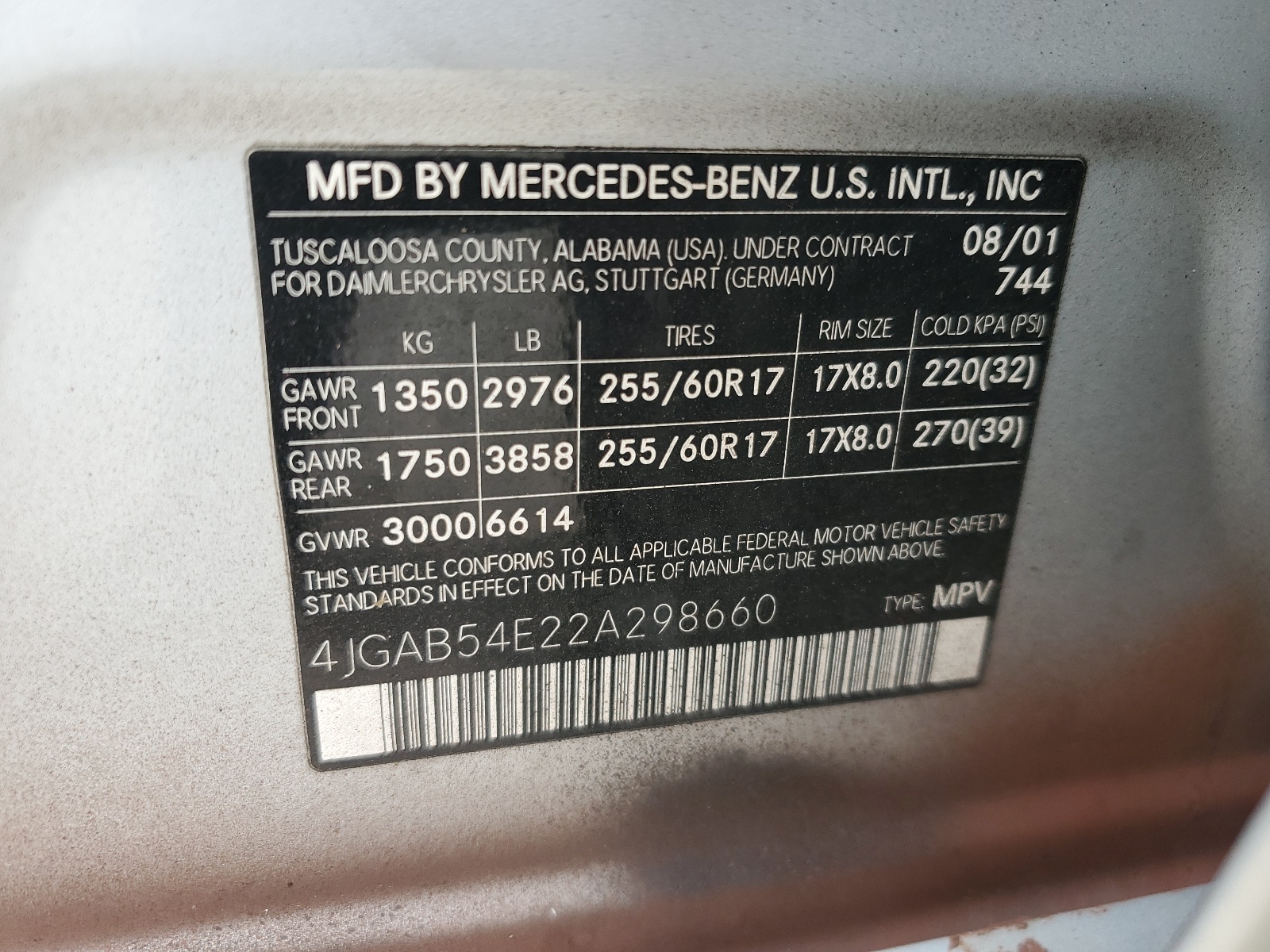 4JGAB54E22A298660 2002 Mercedes-Benz Ml 320