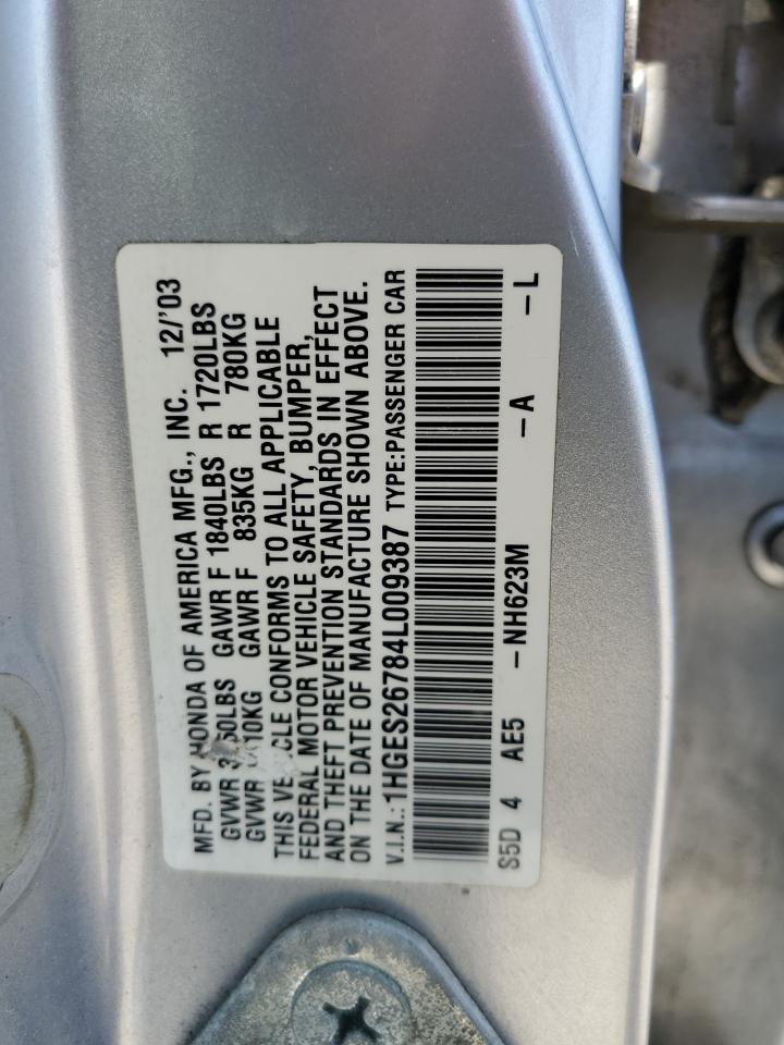 1HGES26784L009387 2004 Honda Civic Ex