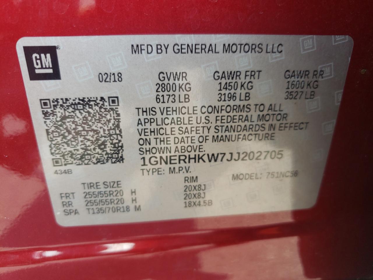 2018 Chevrolet Traverse Lt VIN: 1GNERHKW7JJ202705 Lot: 62617774