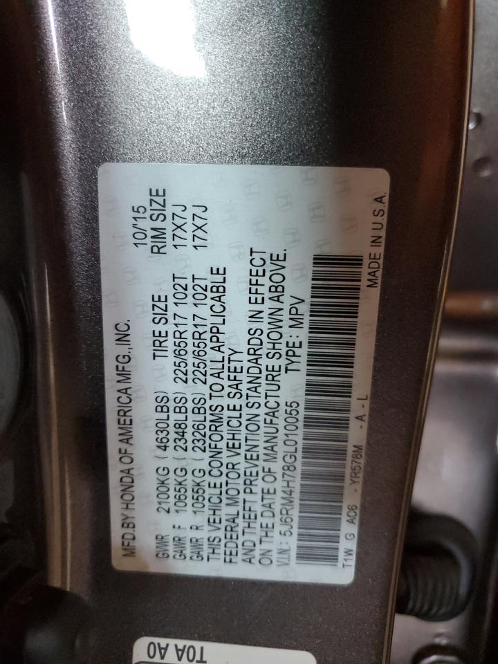 2016 Honda Cr-V Exl VIN: 5J6RM4H78GL010055 Lot: 64783024