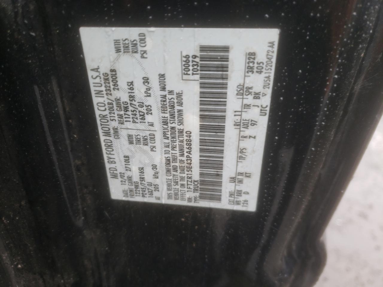 2003 Ford Ranger Super Cab VIN: 1FTZR15E43PA68840 Lot: 62871534