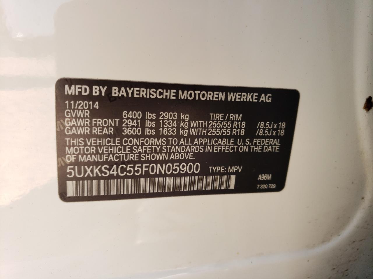 2015 BMW X5 xDrive35D VIN: 5UXKS4C55F0N05900 Lot: 62407104