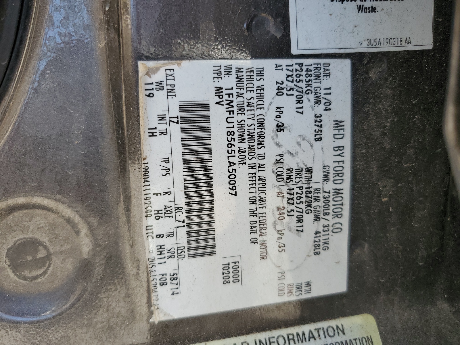 1FMFU18565LA50097 2005 Ford Expedition Eddie Bauer