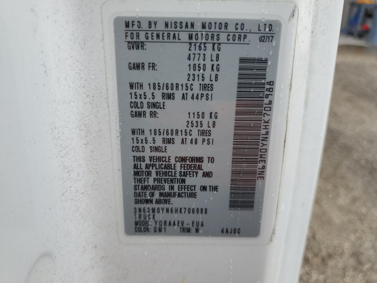 2017 Chevrolet City Express Ls VIN: 3N63M0YN6HK706988 Lot: 63621284