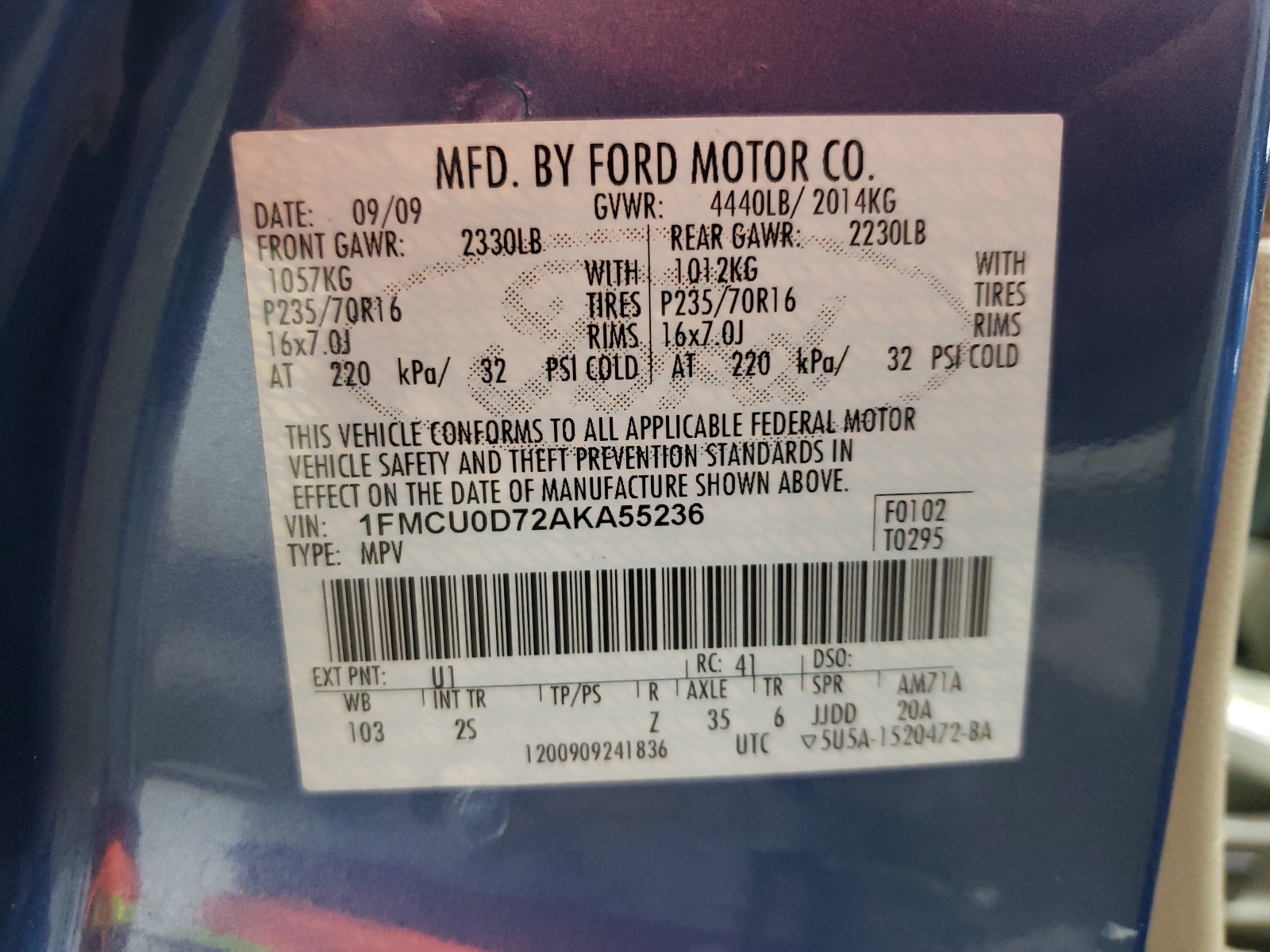 1FMCU0D72AKA55236 2010 Ford Escape Xlt