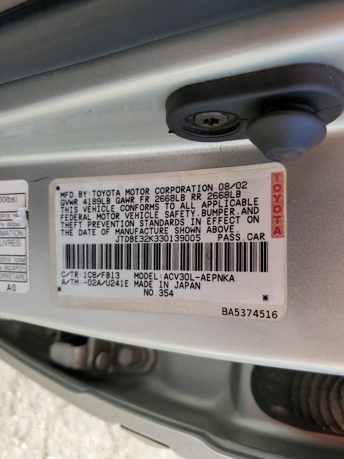 JTDBE32K330139005 2003 Toyota Camry Le