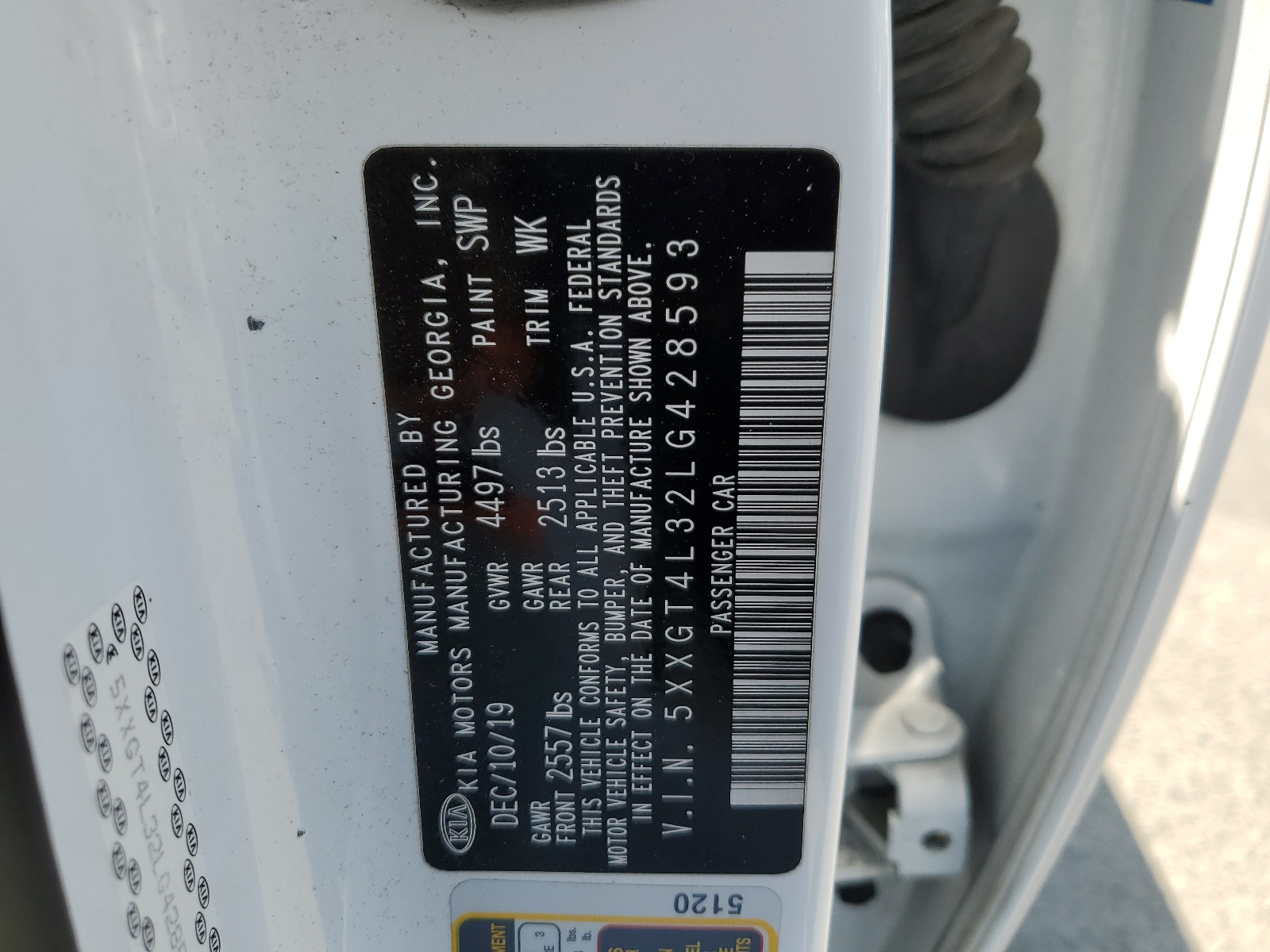 5XXGT4L32LG428593 2020 Kia Optima Lx