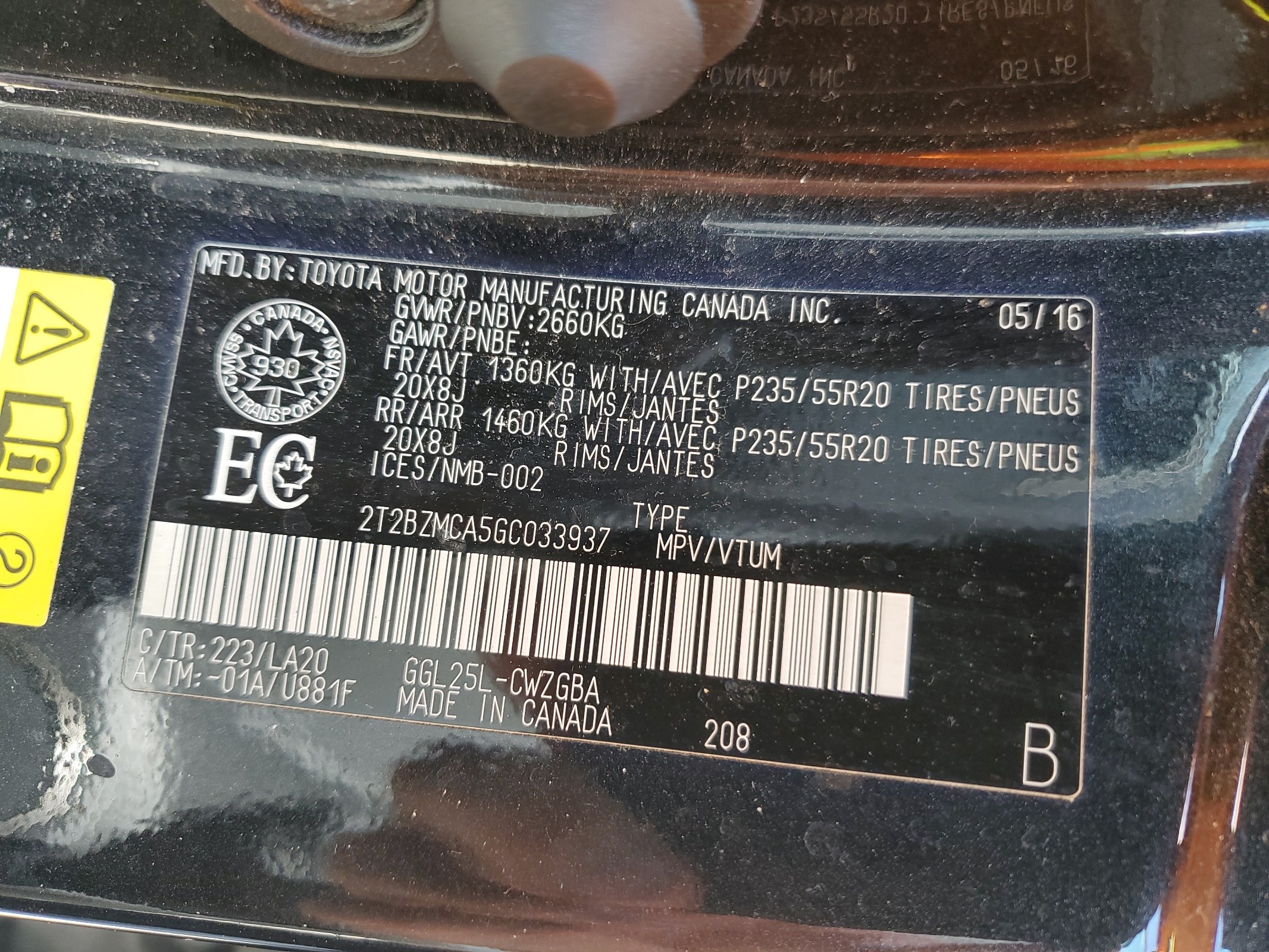 2T2BZMCA5GC033937 2016 Lexus Rx 350 Base