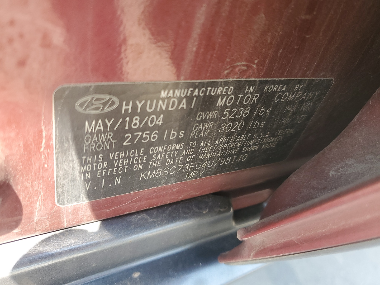 KM8SC73E04U798140 2004 Hyundai Santa Fe Gls