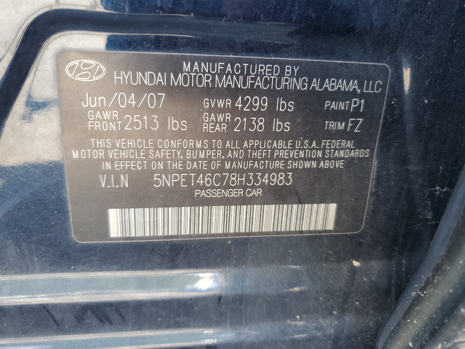 5NPET46C78H334983 2008 Hyundai Sonata Gls