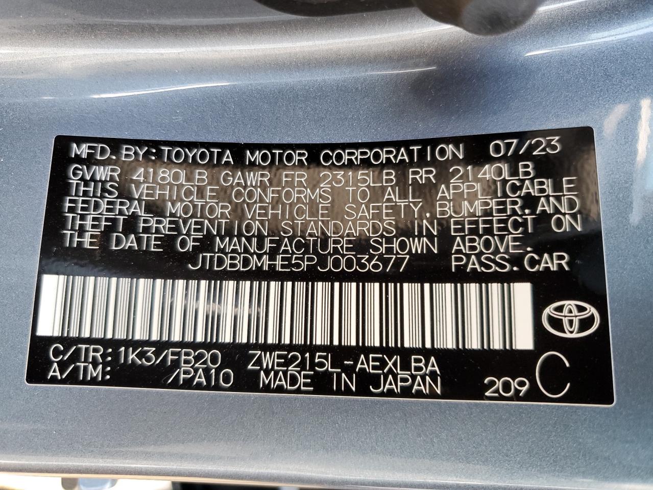 JTDBDMHE5PJ003677 2023 Toyota Corolla Le