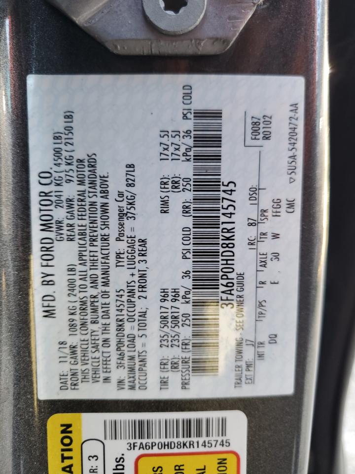 3FA6P0HD8KR145745 2019 FORD FUSION - Image 12