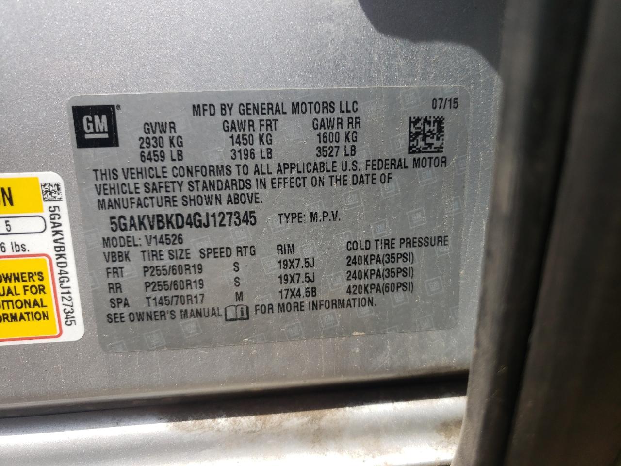 2016 Buick Enclave VIN: 5GAKVBKD4GJ127345 Lot: 63207784