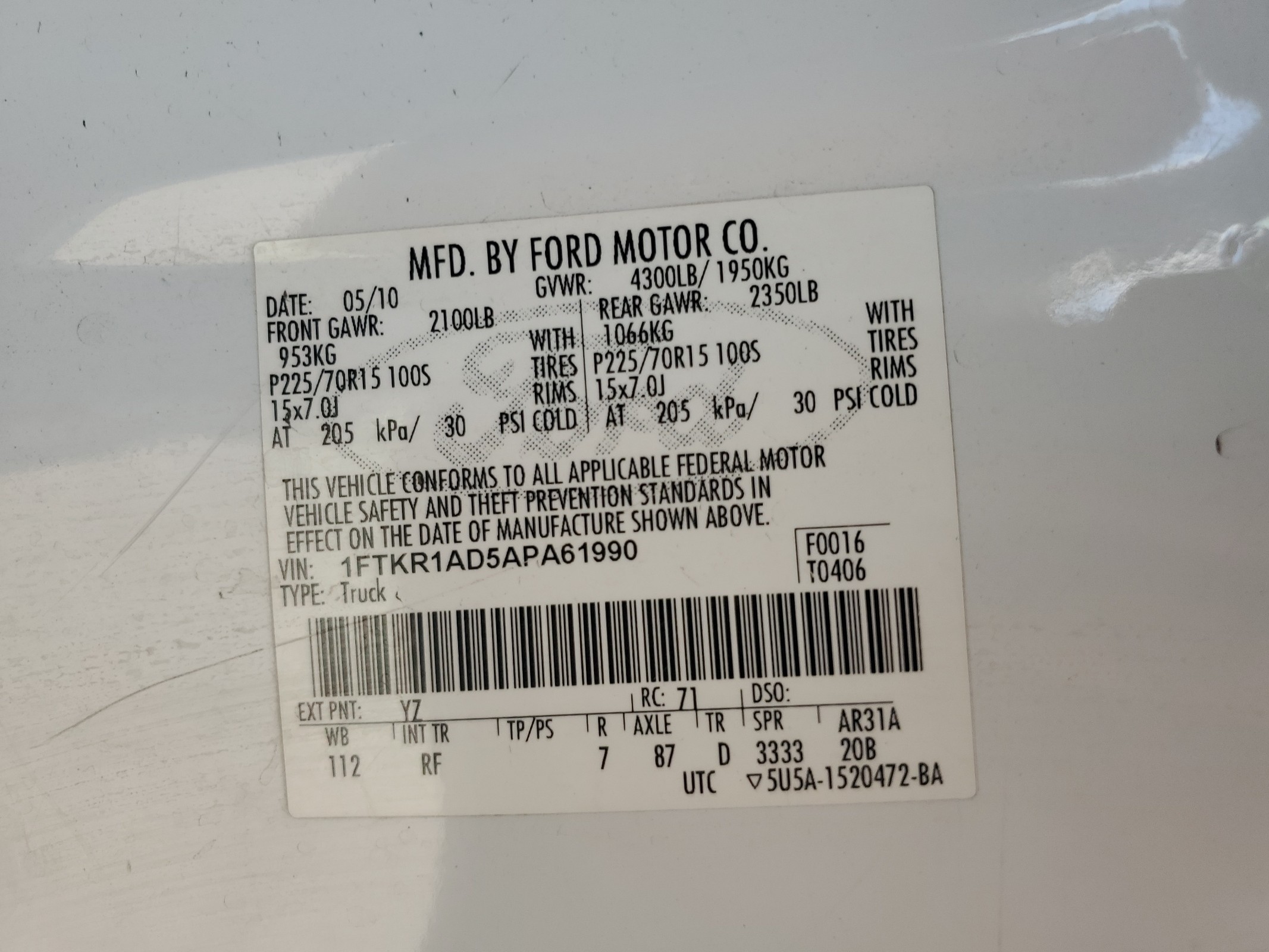 1FTKR1AD5APA61990 2010 Ford Ranger