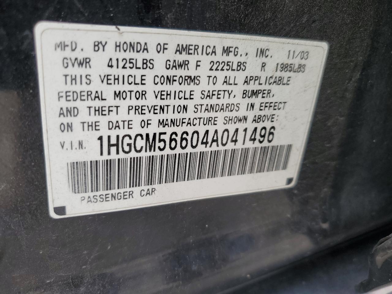 2004 Honda Accord Ex VIN: 1HGCM56604A041496 Lot: 64450824