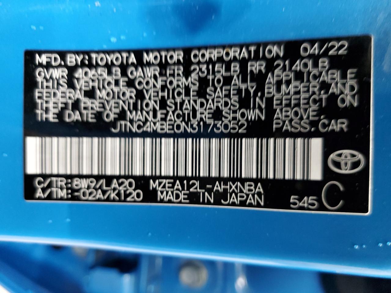 2022 Toyota Corolla Xse VIN: JTNC4MBE0N3173052 Lot: 63792534